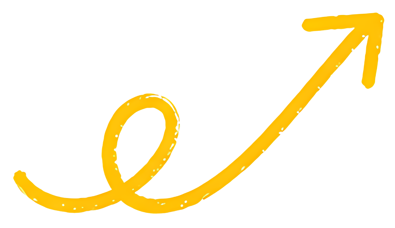 upward arrow yellow hand-drawn curved arrow growth trend dynamic line