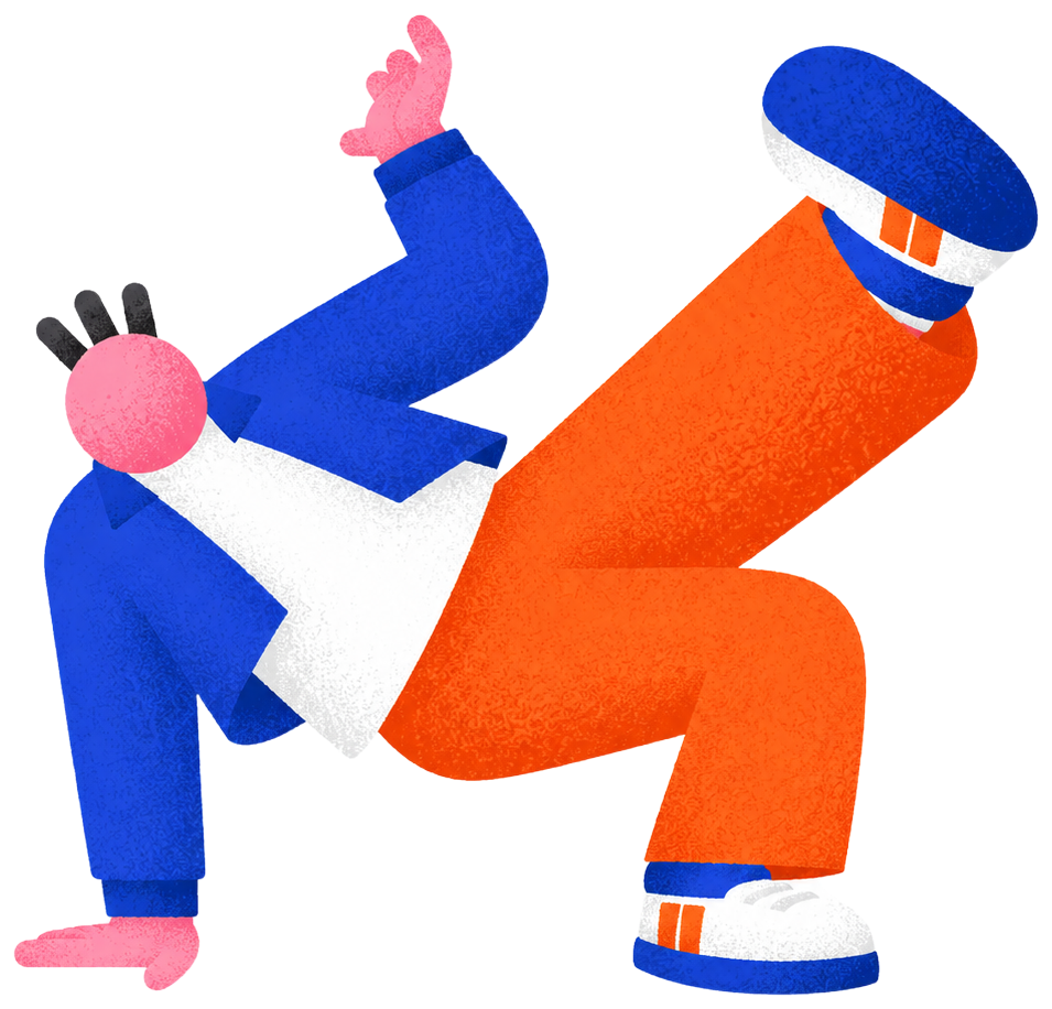 cartoon character dynamic pose orange pants blue jacket pink skin Styles & Formats Character dance dancing dancer dance training person people