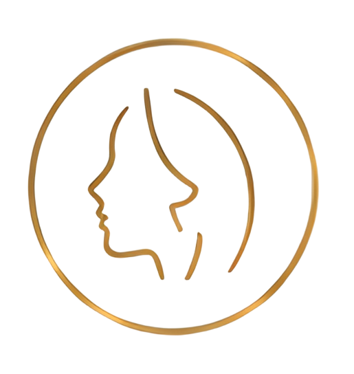 female profile contour line simple icon gold outline circular frame