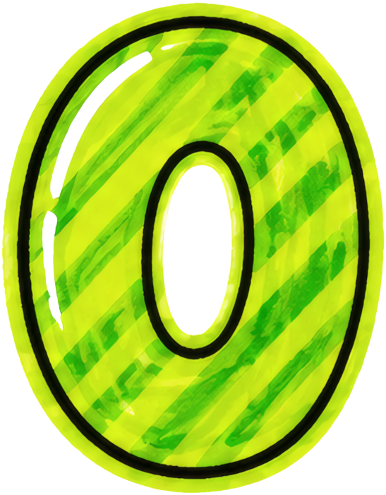 number zero green doodle hand-drawn style thick black border fluorescent green background