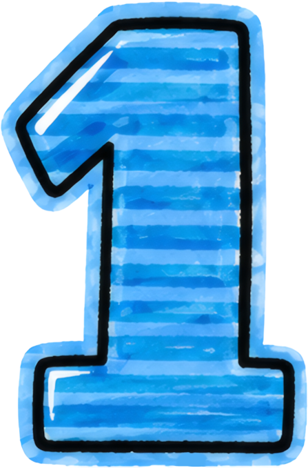 number one blue stripes cartoon style bold font glowing outline number 1 cartoon hand-drawn