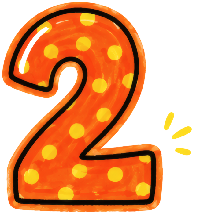 number two orange polka dots hand-drawn cartoon