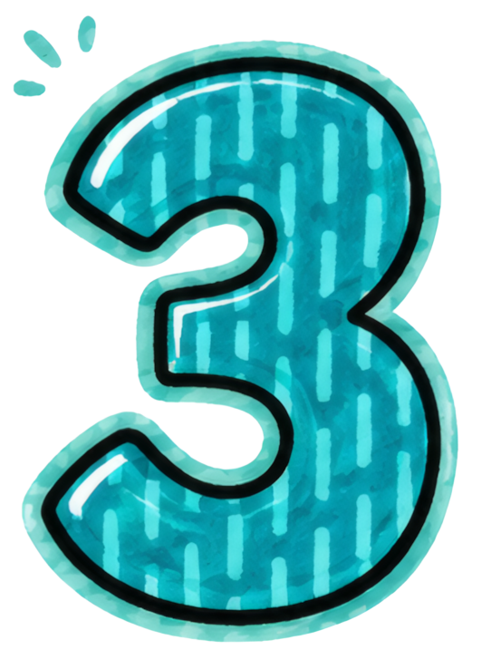 number three cyan green striped texture cartoon style glow effect