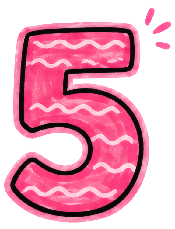pink number 5 wavy pattern hand-drawn style glowing outline number 5 cartoon hand-drawn