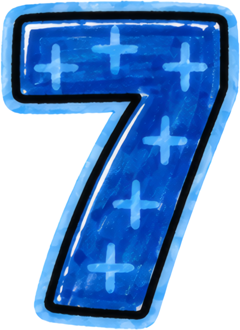 number seven blue doodle plus signs hand-drawn style children's illustration number 7 cartoon hand-drawn