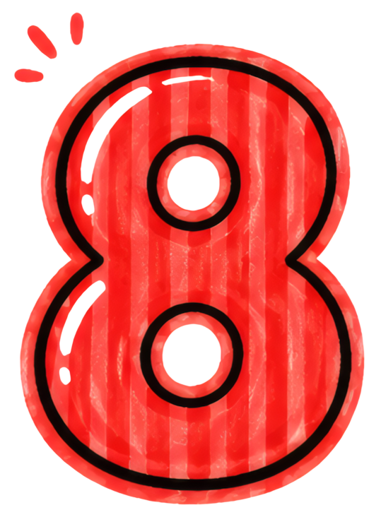 number eight red hand-drawn cartoon style glow effect children's illustration number 8 cartoon hand-drawn