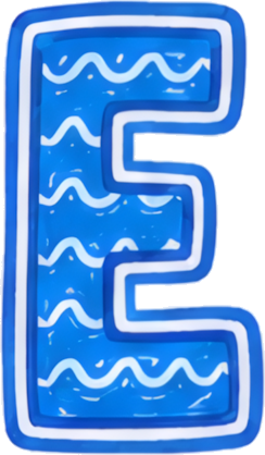 letter E blue wavy pattern cartoon style border decoration letters hand-drawn cartoon