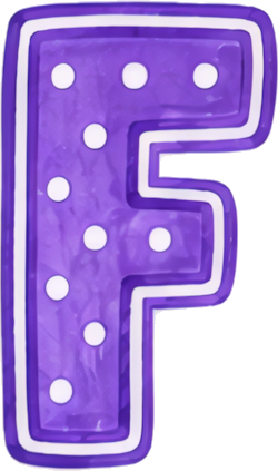 purple letter F neon effect dotted decoration glowing border letters hand-drawn cartoon