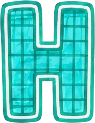 letter H turquoise grid texture cartoon style outlined border letters hand-drawn cartoon