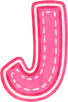 pink letter J stitched border cartoon style decorative font letters hand-drawn cartoon