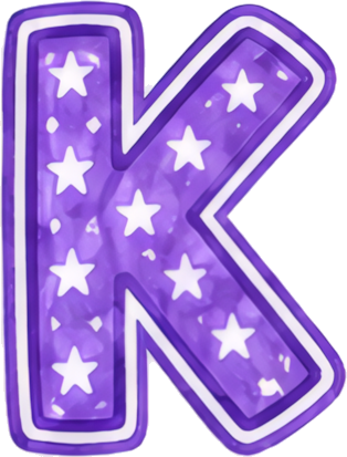 purple letter K star pattern neon glow decorative font letters hand-drawn cartoon