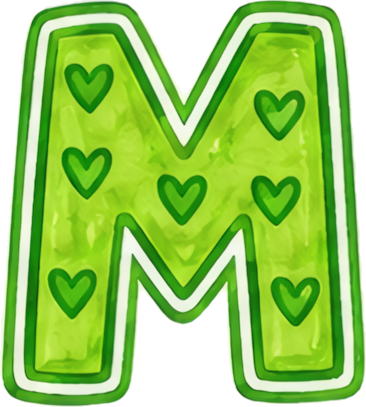 green letter M heart pattern neon effect decorative font letters hand-drawn cartoon