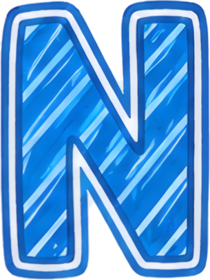 letter N blue hand-drawn style diagonal line texture thick border letters hand-drawn cartoon