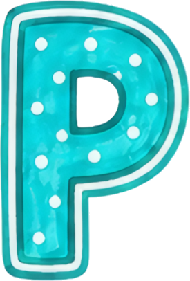 letter P turquoise color polka dot pattern cartoon style bold font letters hand-drawn cartoon