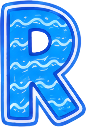 letter R blue wavy pattern cartoon style glowing border letters hand-drawn cartoon