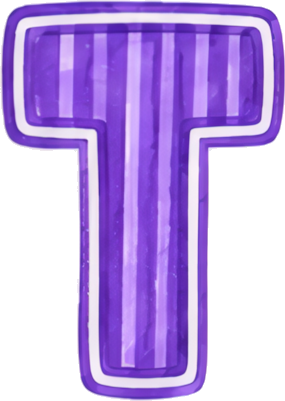 purple letter T neon effect glowing outline striped texture letters hand-drawn cartoon
