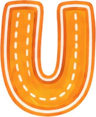 letter U orange cartoon style dashed border 3D effect letters hand-drawn cartoon