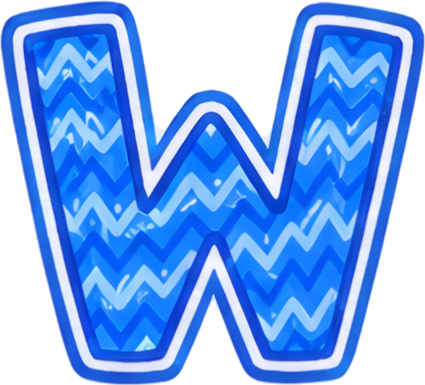 letter W blue zigzag pattern neon effect cartoon style glowing outline letters hand-drawn cartoon