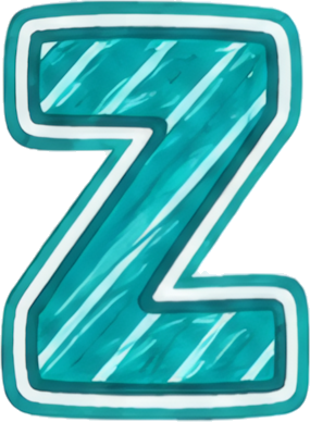 letter Z cyan green hand-drawn style diagonal stripes bold font letters hand-drawn cartoon
