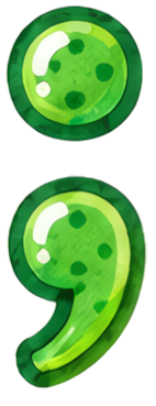 green comma symbol glowing cartoon semicolon