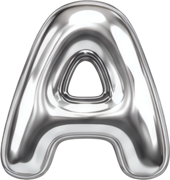 silver letter A balloon shape metallic sheen 3D effect letters English letters balloon