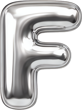 silver letter F balloon style metallic sheen 3D effect letters English letters balloon
