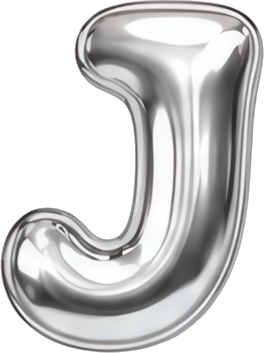 silver letter J balloon shape metallic sheen 3D effect letters English letters balloon