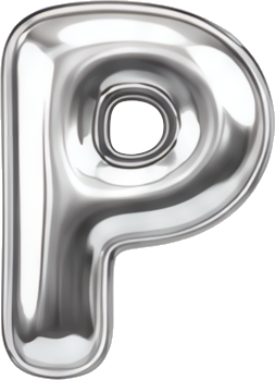 letter P silver metal balloon shape 3D embossed reflective texture letters English letters silver balloon