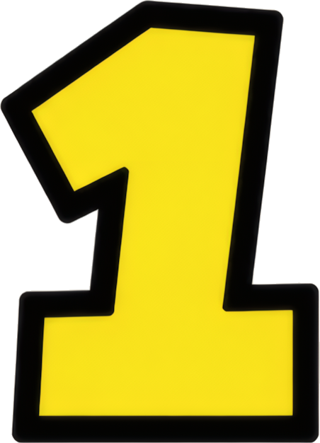 number one yellow bold black outline conspicuous Super Mario Mario-style numbers cartoon 1