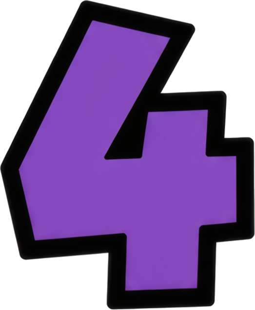 purple number four bold cartoon Super Mario Mario-style numbers 4