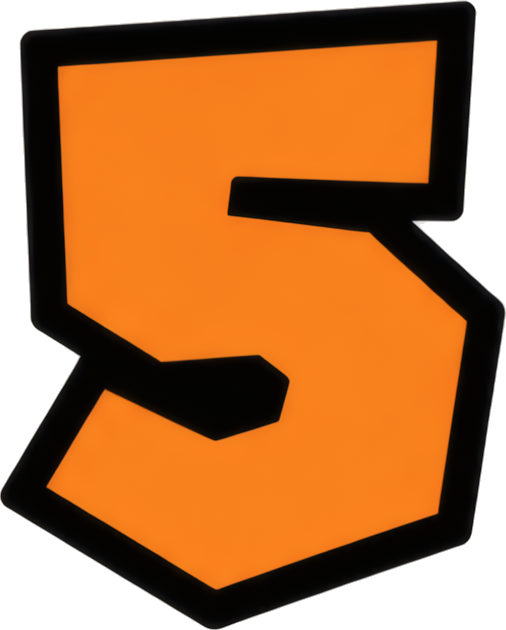 orange number 5 bold shield shape graphic logo Super Mario Mario-style numbers cartoon 5