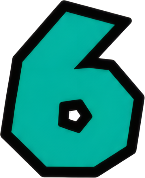 number six cyan green bold font black outline geometric shape Super Mario Mario-style numbers cartoon 6