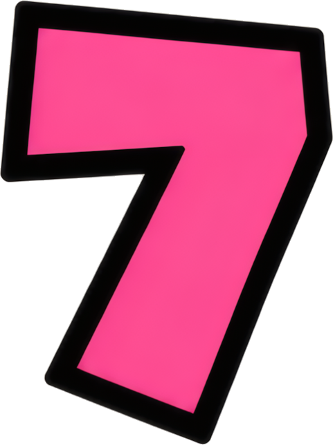 number seven pink bold cartoon style eye-catching Super Mario Mario-style numbers cartoon 7