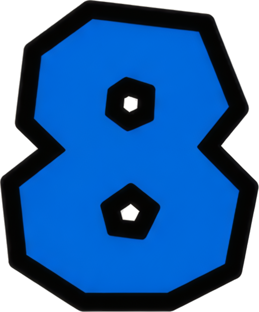 number eight blue hexagonal outline black stroke central black dot Super Mario Mario-style numbers cartoon 8