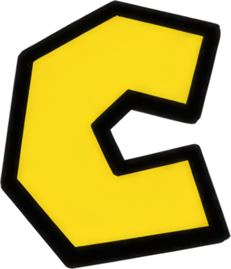 yellow letter C bold cartoon style geometric shape Letters English letters Super Mario Mario-style