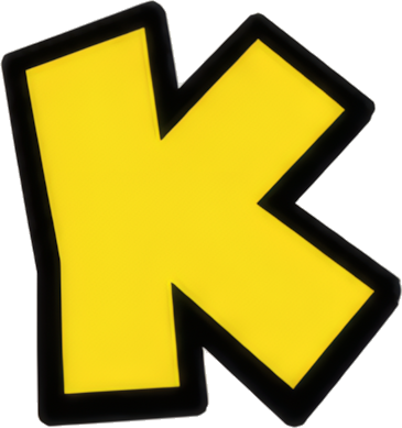 yellow letter K bold cartoon style black outline Letters English letters Super Mario Mario-style