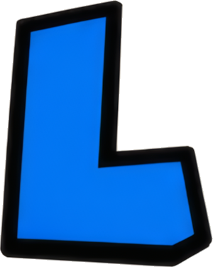 blue L-shape glowing outline geometric shape Letters English letters Super Mario Mario-style