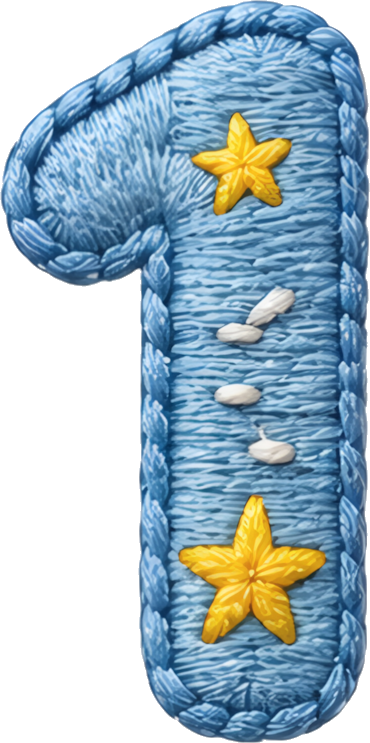 number one blue embroidery yellow stars white stitching children's style number fabric art 1