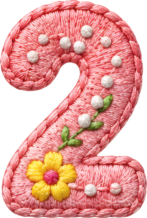 pink number 2 flower decoration pearl embellishment handcrafted number fabric art 2
