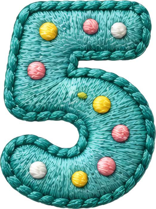 number five wool texture colorful dots hand-embroidered childish style number fabric art 5