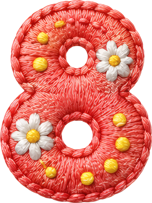 number 8 red knitted daisy decoration yellow dots handmade style number fabric art 8