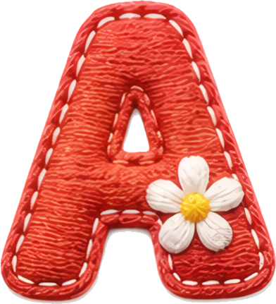 red letter fabric texture white flower stitched border 3D design letters English letters embroidery fabric art A