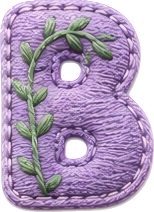 purple letter embroidery craft green vine hand-stitched 3D texture letters English letters embroidery fabric art B