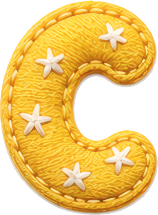 yellow letter C felt material white stars stitched border letters English letters embroidery fabric art