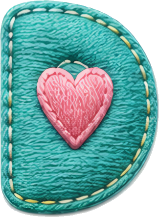 heart-shaped teal stitched fabric decoration letters English letters embroidery fabric art D