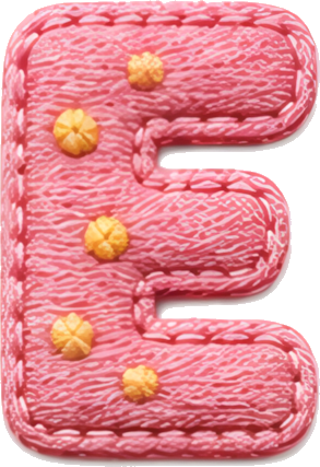 pink letter E fuzzy texture stitched edge circular buttons letters English letters embroidery fabric art