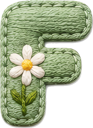 letter F green fabric daisy decoration hand-stitched 3D texture letters English letters embroidery fabric art