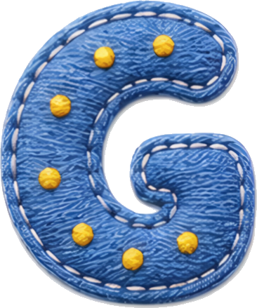 letter G denim fabric stitching yellow rivets embroidered style letters English letters embroidery fabric art
