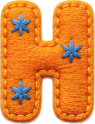 orange letter H blue stars stitched texture fabric style letters English letters embroidery fabric art