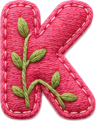 pink letter K felt embroidery plant stem Fabric/Textile texture Handcrafted Patterns Patterns letters English letters fabric art